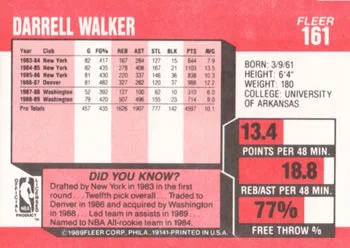 1989-90 Fleer Darrell Walker #161 card back image