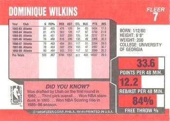 1989-90 Fleer Dominique Wilkins #7 card back image