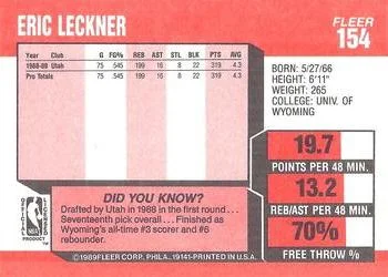 1989-90 Fleer Eric Leckner #154 card back image