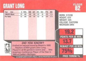 1989-90 Fleer Grant Long #82 card back image