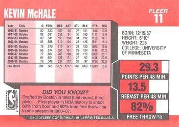 1989-90 Fleer Kevin McHale #11 card back image