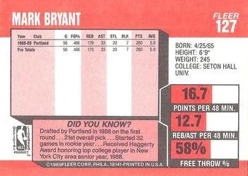 1989-90 Fleer Mark Bryant #127 card back image