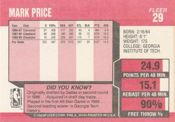 1989-90 Fleer Mark Price #29 card back image