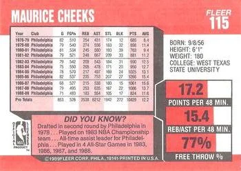1989-90 Fleer Maurice Cheeks #115 card back image