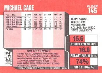 1989-90 Fleer Michael Cage #145 card back image