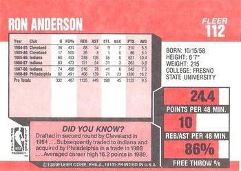 1989-90 Fleer Ron Anderson #112 card back image