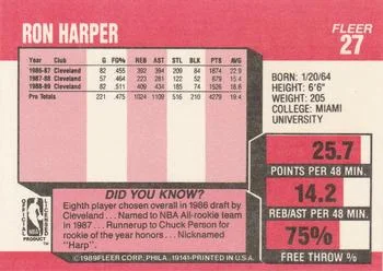 1989-90 Fleer Ron Harper #27 card back image