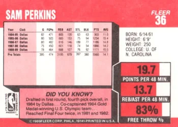 1989-90 Fleer Sam Perkins #36 card back image