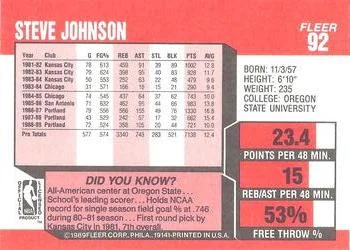 1989-90 Fleer Steve Johnson #92 card back image