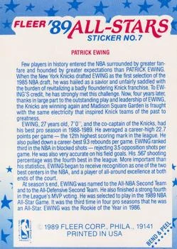 1989-90 Fleer Patrick Ewing Stickers #7 card back image