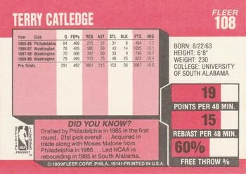 1989-90 Fleer Terry Catledge #108 card back image