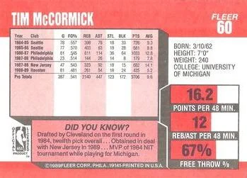 1989-90 Fleer Tim McCormick #60 card back image