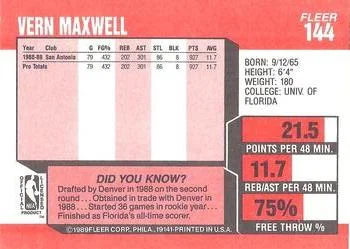 1989-90 Fleer Vern Maxwell #144 card back image