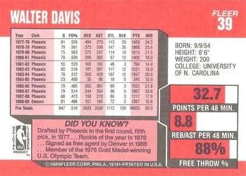 1989-90 Fleer Walter Davis #39 card back image