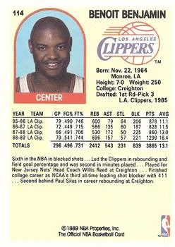 1989-90 Hoops Benoit Benjamin #114 card back image