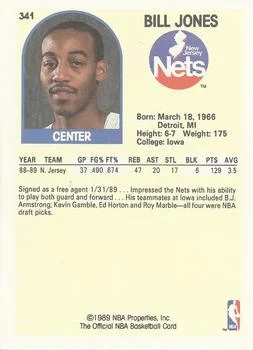 1989-90 Hoops Bill Jones UERUER: Center on front #341 card back image