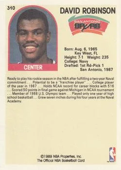 1989-90 Hoops David Robinson #310 card back image