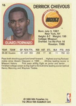 1989-90 Hoops Derrick Chievous #16 card back image
