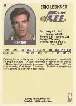 1989-90 Hoops Eric Leckner #12 card back image