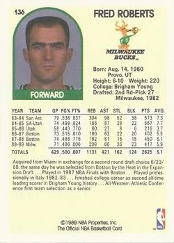 1989-90 Hoops Fred Roberts #136 card back image