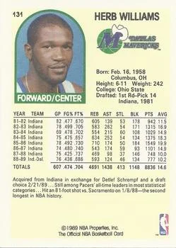 1989-90 Hoops Herb Williams #131 card back image