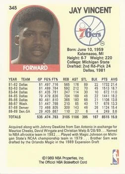 1989-90 Hoops Jay Vincent #345 card back image