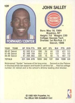 1989-90 Hoops John Salley #109 card back image
