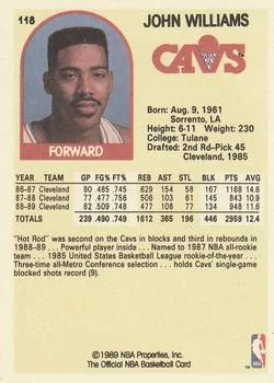 1989-90 Hoops John Williams #118 card back image