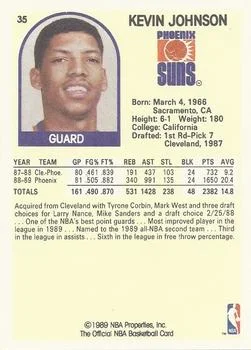 1989-90 Hoops Kevin Johnson #35 card back image