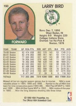 1989-90 Hoops Larry Bird #150 card back image