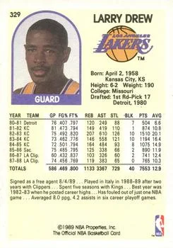 1989-90 Hoops Larry Drew #329 card back image