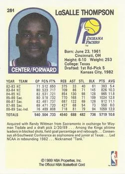 1989-90 Hoops LaSalle Thompson #281 card back image