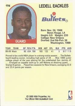 1989-90 Hoops Ledell Eackles #194 card back image