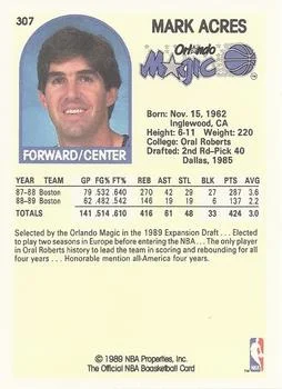 1989-90 Hoops Mark Acres EXP #307 card back image