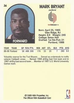 1989-90 Hoops Mark Bryant #36 card back image