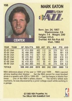 1989-90 Hoops Mark Eaton #155 card back image