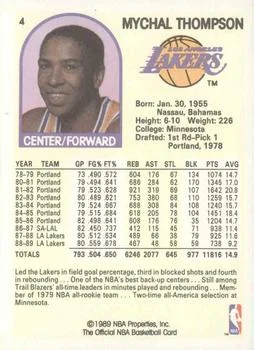 1989-90 Hoops Mychal Thompson #4 card back image
