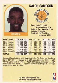 1989-90 Hoops Ralph Sampson #39 card back image