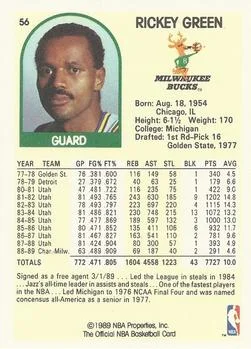 1989-90 Hoops Rickey Green #56 card back image