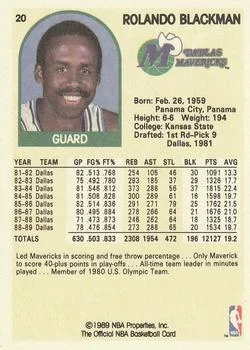 1989-90 Hoops Rolando Blackman #20 card back image