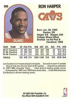 1989-90 Hoops Ron Harper #205 card back image