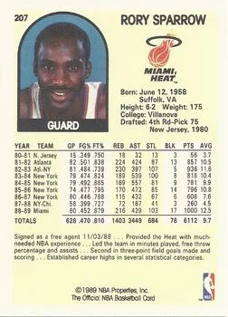 1989-90 Hoops Rory Sparrow #207 card back image