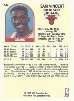 1989-90 Hoops Sam Vincent #149 card back image