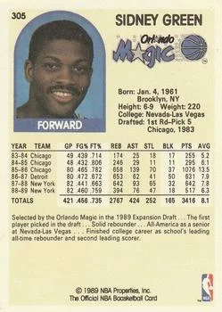 1989-90 Hoops Sidney Green EXP #305 card back image
