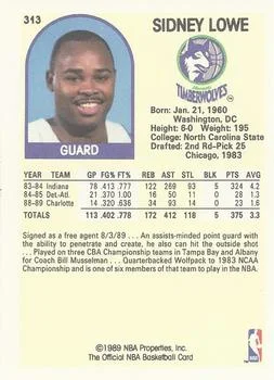 1989-90 Hoops Sidney Lowe EXP #313 card back image