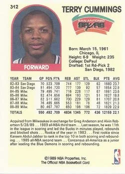 1989-90 Hoops Terry Cummings #312 card back image