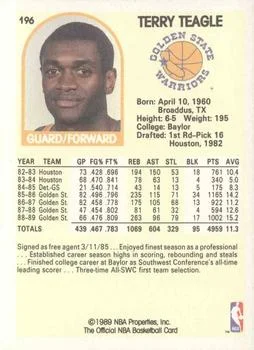 1989-90 Hoops Terry Teagle #196 card back image