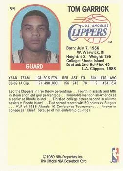 1989-90 Hoops Tom Garrick #91 card back image