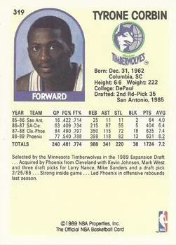 1989-90 Hoops Tyrone Corbin EXP #319 card back image
