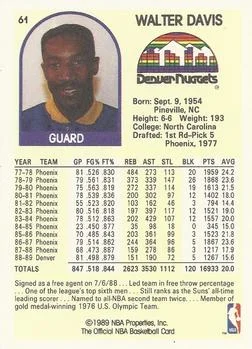 1989-90 Hoops Walter Davis #61 card back image
